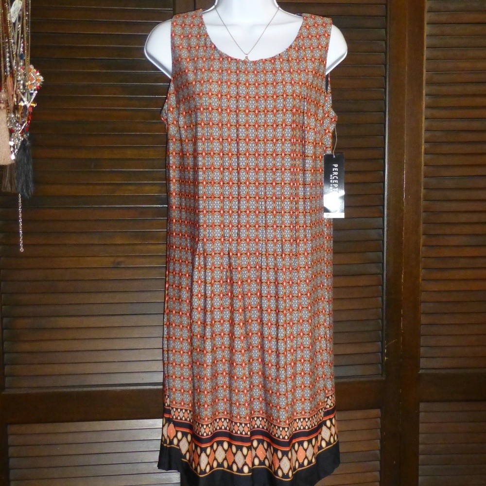 PERCEPTIONS Gray & Orange Circle Print Dress, 8P